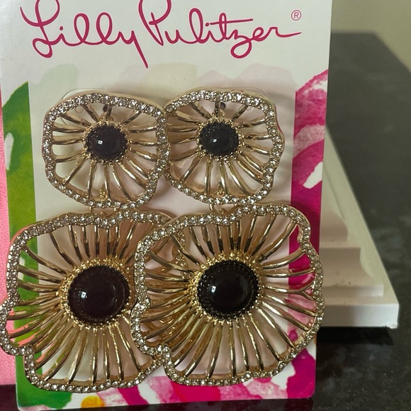 Lilly Pulitzer Gold and Black Statement Earrings - Picture 1 of 3